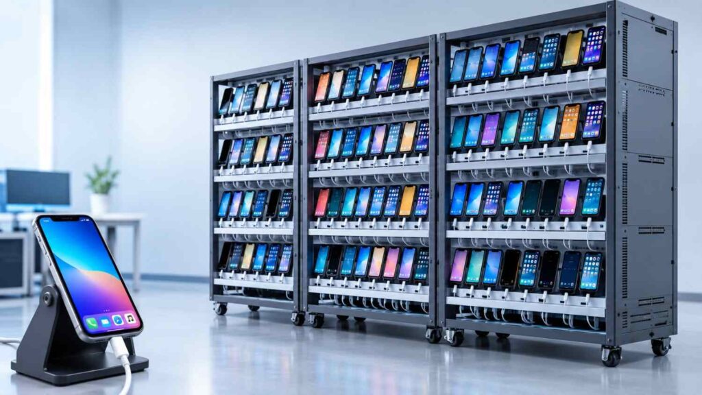 A phone farming machine is not just a rack loaded with smartphones. It is a specially engineered infrastructure consisting of multiple devices that enables the simultaneous powering, connection, availability, and operation of many physical smartphones in an enclosure. When it comes to mobile app developers, QA labs, device researchers, and testers, it becomes evident what the difference is between just a phone rack and a well-engineered system as the number of phones grows. In cases when there are several dozen smartphones operating at the same time, engineering problems are no longer related to storage but power, connectivity, heating, identification, cabling, and access. What Defines a Mobile Farming Device? While a mobile farming device connects together the supporting structure around the phones rather than taking each one as an independent unit. A proper system could include: Dense smartphone mounting Specific USB power and data connections Centralized power management Connectivity to each unit Proper cable management Ventilation and thermal space management Easy maintenance access Integration with the device management software The idea behind this is complete management control. Each unit should be identifiable, accessible, and maintainable without making the whole setup a mess of cables. Power Architecture Forms the Basis Power is one of the first restrictions that comes into play when there is a multi-device setup. Ten phone charging requires a different approach from 50 or 100 phones being charged at once. This takes into consideration the cumulative electrical load, connector capacity, the way the phone charges, and the heat emanating from the power supply components. The well-designed phone farming device therefore requires a power architecture as opposed to the over-taxed power adapters and cables. These include: Cumulative electrical load of the connected devices Output capacity of USB port Headroom in the power supply Quality of cable and its length Electrical load distribution Accessible connection Note: Number of devices must never be increased without confirming whether the power system can support it. Connectivity through USB is not just for charging When it comes to professional mobile testing, connectivity through USB is equally crucial as charging. The testing environment might require that computers connect to individual phones for ADB based android testing, installation, debugging, log extraction, automated tests running, and diagnostics of devices. This implies that the phone farming machine needs to be assessed in terms of USB architecture supporting the necessary data connectivity and not just the ability to charge the phones. Poorly planned USB configuration may lead to hard to detect errors when connecting several phones at once. When Heat Starts to Matter in Phone Installation Design Heat is often overlooked in dense phone installations.Smartphones emit heat during CPU use, charging, wireless communication, screen use, and automated testing. If smartphones are installed close to each other, the heat may be trapped instead of dissipated naturally. Proper device spacing and airflow thus become a part of the machine design. Be aware of: Good spacing between devices Proper air flow paths Ventilation near power supplies Lack of obstacles near heat-emitting parts Accessibility for cleaning and inspection Installation that doesn’t account for thermal properties may become unstable right when continuous testing is needed. Device Management Calls for Perfect Arrangement When there are several phones in one machine, then it is important that each phone is identifiable. Every phone must have an expected physical location and also its own software identifier. This is especially the case in instances where there is a need to recreate a failed test on one phone. This kind of arrangement will allow for easy association of: Physical port → Device ID → Model → OS version → Test environment Where Does the Use of a Phone Farming Machine Bring Most Benefit? Cases where it is most useful are those where the devices themselves offer data that cannot be emulated. Mobile Applications Testing Test applications on various devices, various screen sizes, various Android OS versions, various hardware, various cameras, sensors, and connection environments. Device Testing Automation Automate the testing of various devices while keeping the positioning and connections of the devices constant. Device Specific Issues Investigation Identify the issues related to touch functionality, sensors, camera, notifications, Bluetooth functionality, USB functionality, battery properties, or manufacturer software. Device Research Keep a controlled set of physical smartphones for research purposes. How to Judge a Phone Farming Device Do not choose a solution merely on the question, “How many phones will it contain?” Ask questions such as: What is the maximum amount of power that the system can safely deliver? Does USB handle both charging and necessary data functions? Can each device be uniquely recognized? Is there adequate ventilation between devices? Can one phone be taken out without disrupting the others? Are cables separately routed and organized? Does the system allow for additional devices in the future? Are parts easily replaceable? This set of questions highlights the distinction between dense storage and multi-device infrastructure. Build for Stability, Not Just Capacity Many devices look like a big achievement, but capacity does not necessarily mean that it is a professional phone farming machine. It is important to be stable while working with increased amounts of devices. Stability implies constant power supply, stable connections, moderate heat level, and simple maintenance with increasing numbers of smartphones. This point is especially important for developers and testers because the right organization of hardware helps engineers to spend less time on reconnections and search for necessary hardware components. Conclusion The phone farming machine must be developed as an entire system comprising multiple devices, rather than considering it a mere smartphone holder. The power distribution, data architecture of USB, thermal management, identification of device, and serviceability will decide the scalability of the system. In terms of mobile device testing and management, it is not necessarily about the machine that supports the most number of phones. Instead, it is about maintaining every device in the system powered, identified, accessible, and functional with more workload.